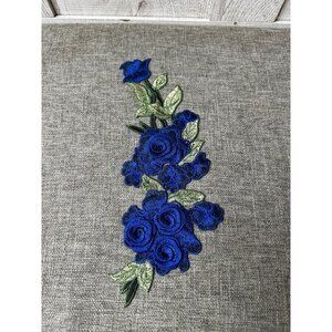 Blue Floral Embroidered Iron-On Applique Patch Crafts Sewing 11 inches